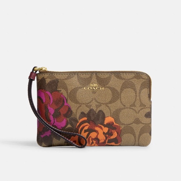 COACH Signature Canvas Corner Zip Wristlet Wallet Jumbo Floral Print - Picture 11 of 13